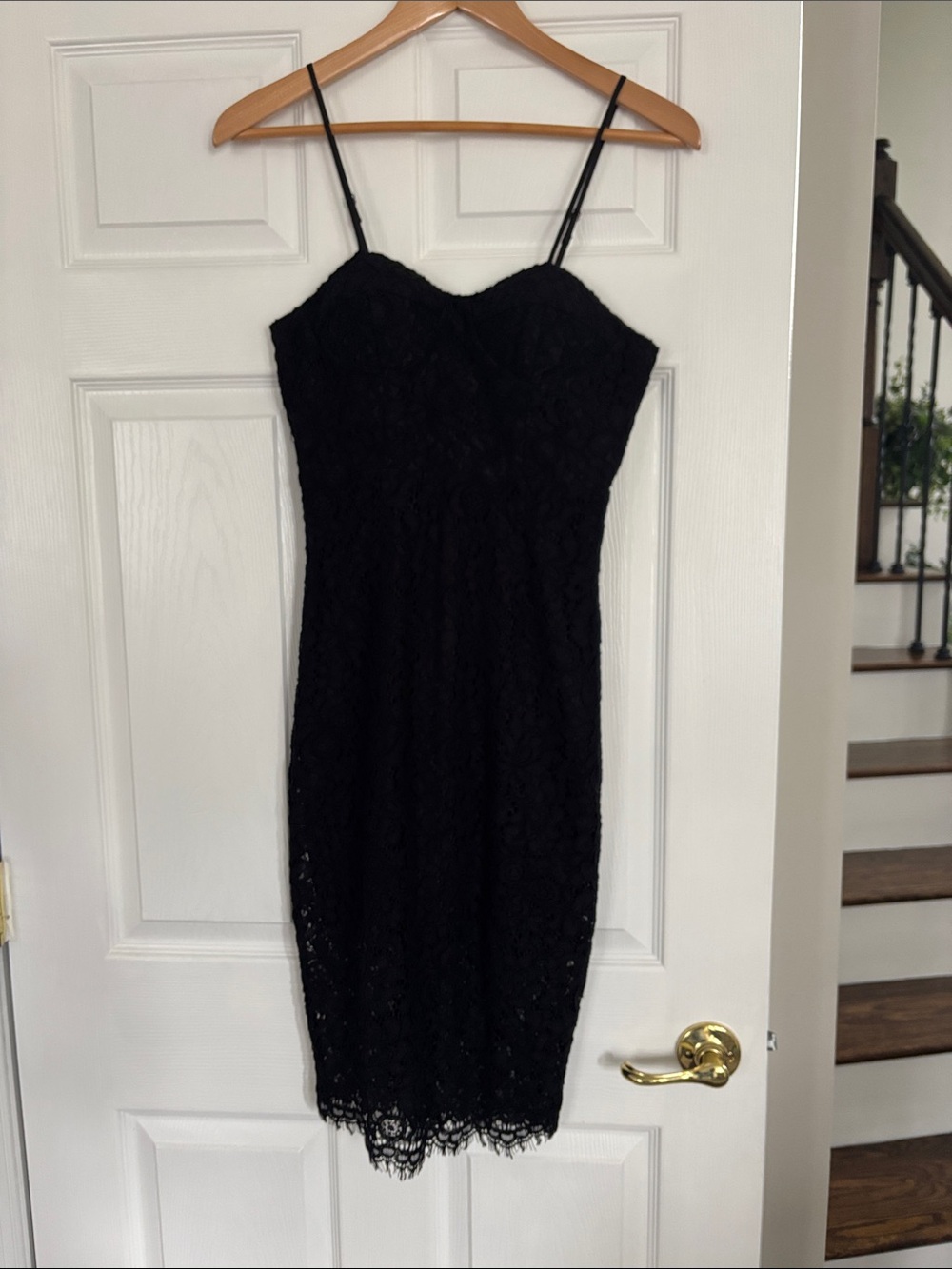 Bardot Black Lace Slip Mini Dress with Spaghetti Straps
